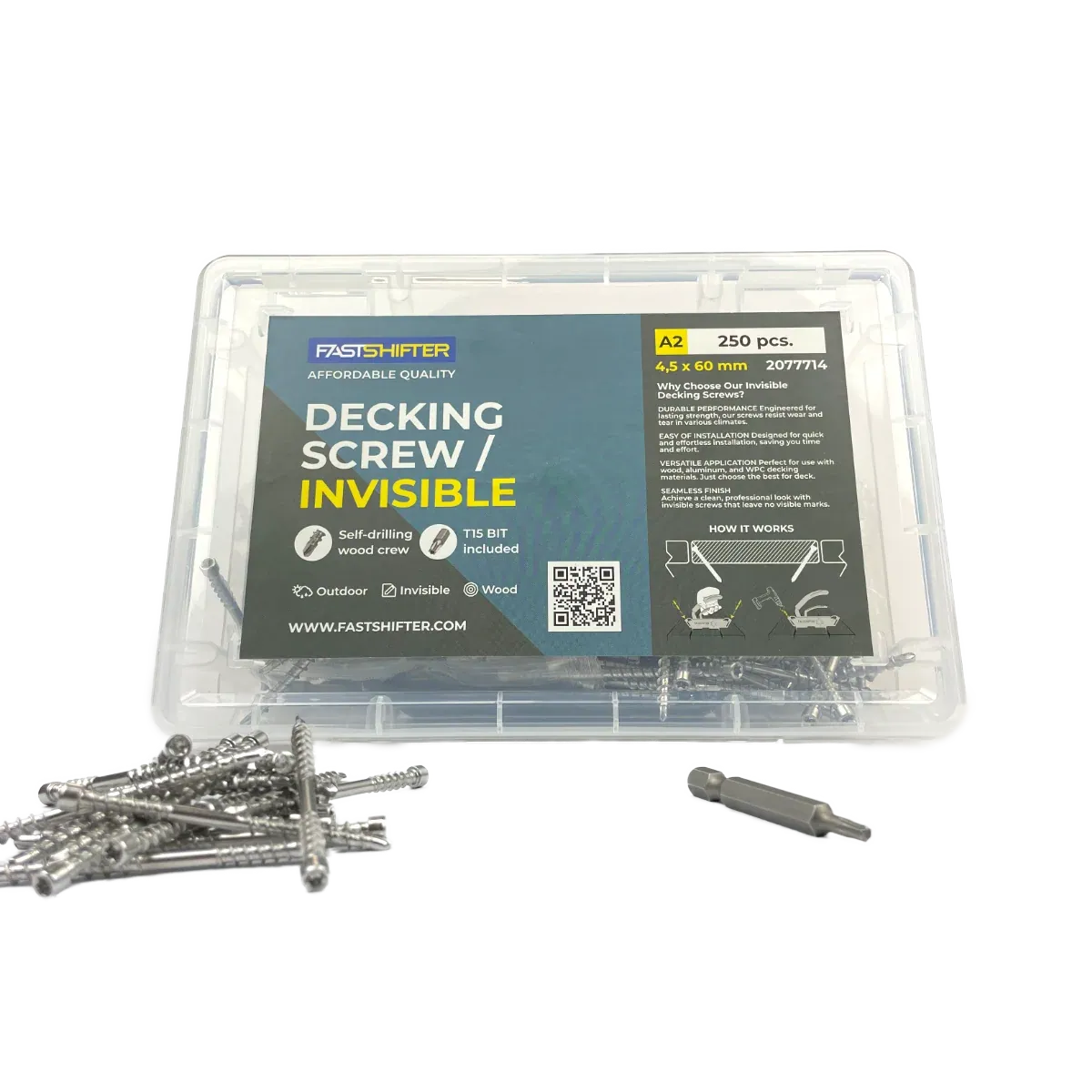 Fastshifter Invisible A2 Decking Screw 4.5×60mm – 250 pcs